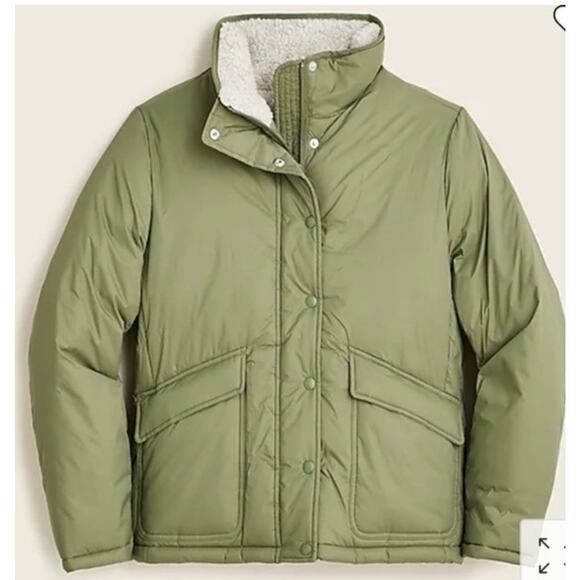 J.CREW Jackets & Blazers - NWT J. CREW Retail $248 Women's SHERPA-LINED PUFFER JACKET SURPLUS GREEN Size XS